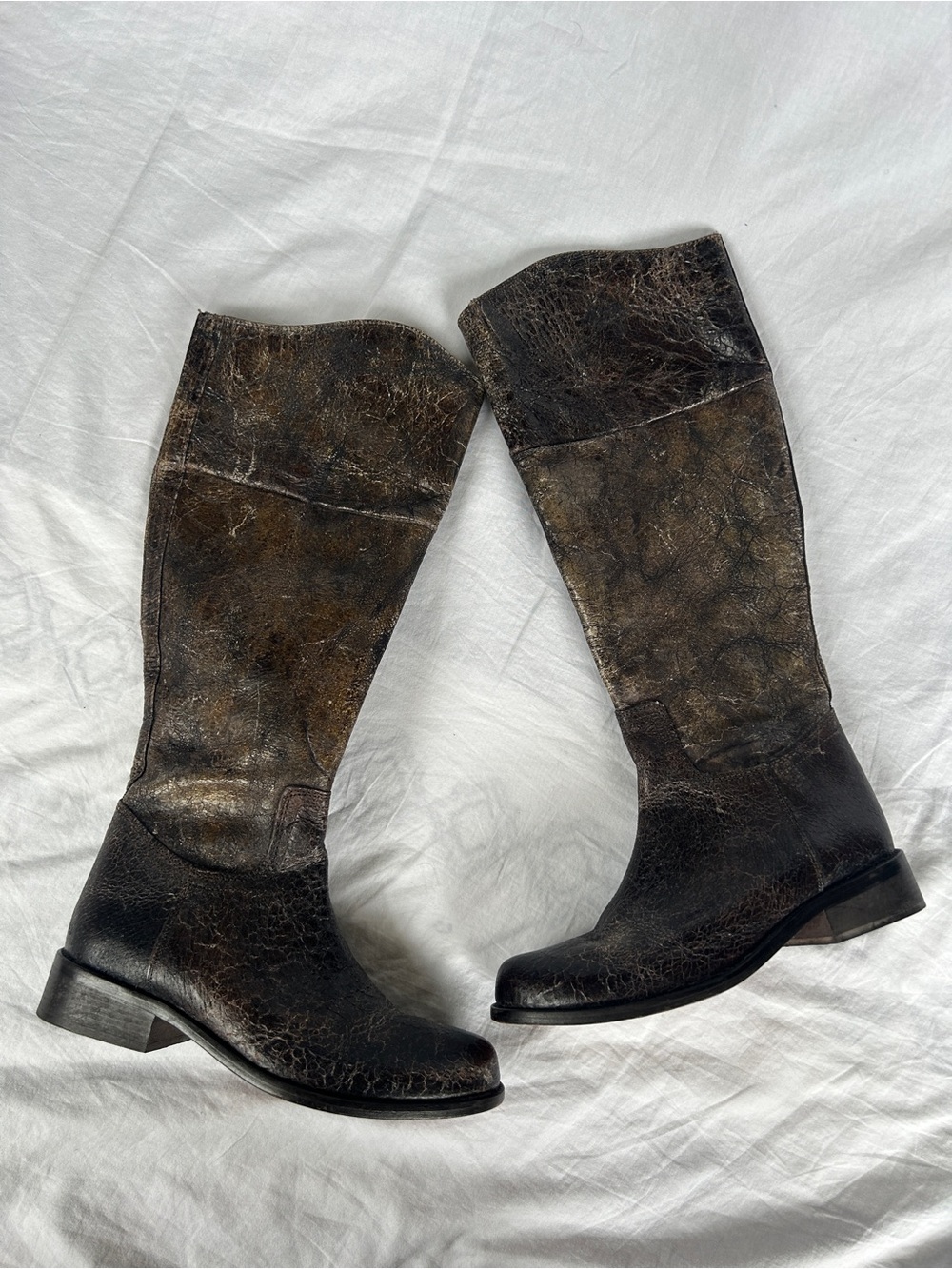 Steve Madden women’s leather riding boots brown black distressed tall boots sz 8
